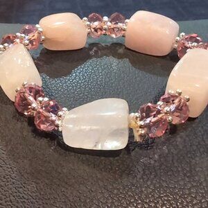 3/$20 Rose Quartz Stretch Bracelet Pink Beaded Natural Stone Silver Jewelry